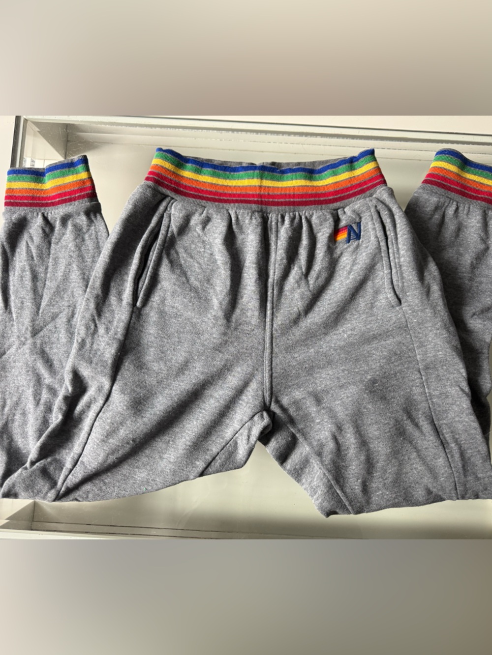 Aviator nation gray& rainbow cuff sweatpants